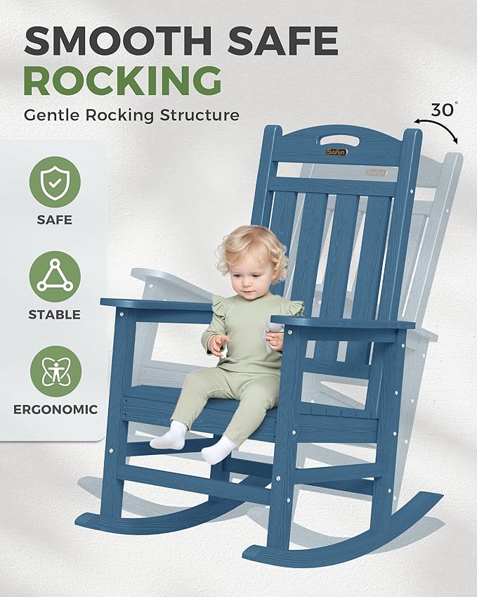 Oversized Rocking Chair Outdoor, High Back Porch Rocker Chair, HDPE All Weather - Image 4
