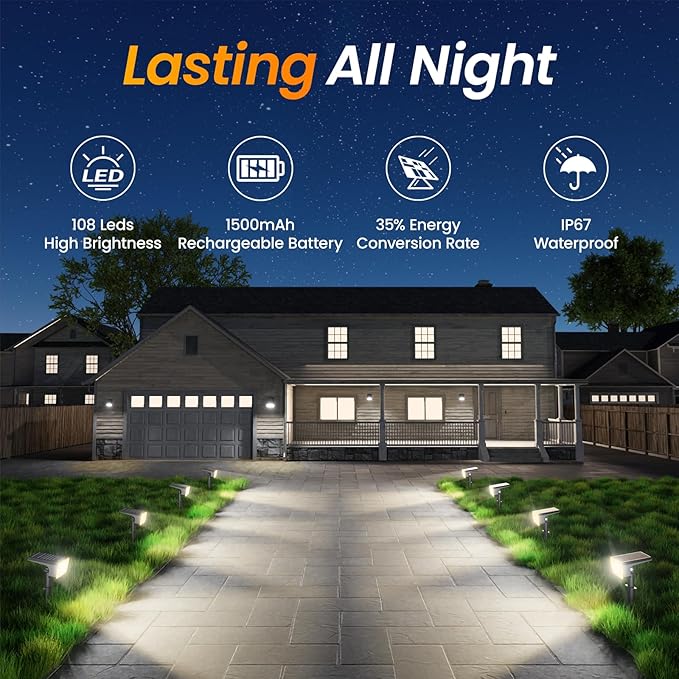 Fabrito Solar Spot Lights Outdoor 10 Pack, Auto On/Off Spotlights, IP67 - Image 7