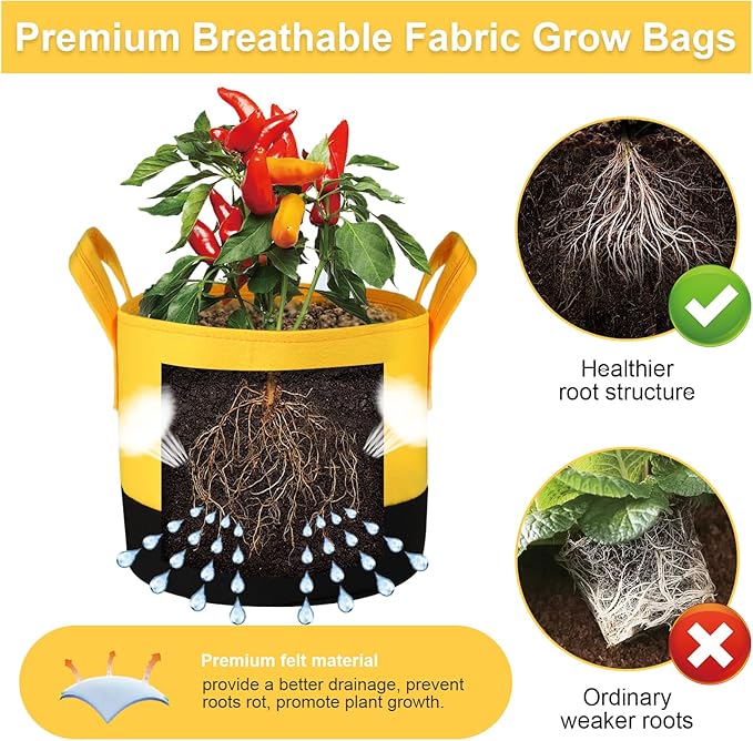 6-Pack 5/7/10 Gallon Grow Bags - 350G Heavy Duty Fabric Pots - Image 3