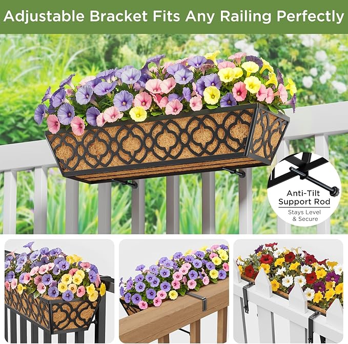 Y&M 24-Inch Window Planter Box 2Pcs Iron Deck Railing - Image 2