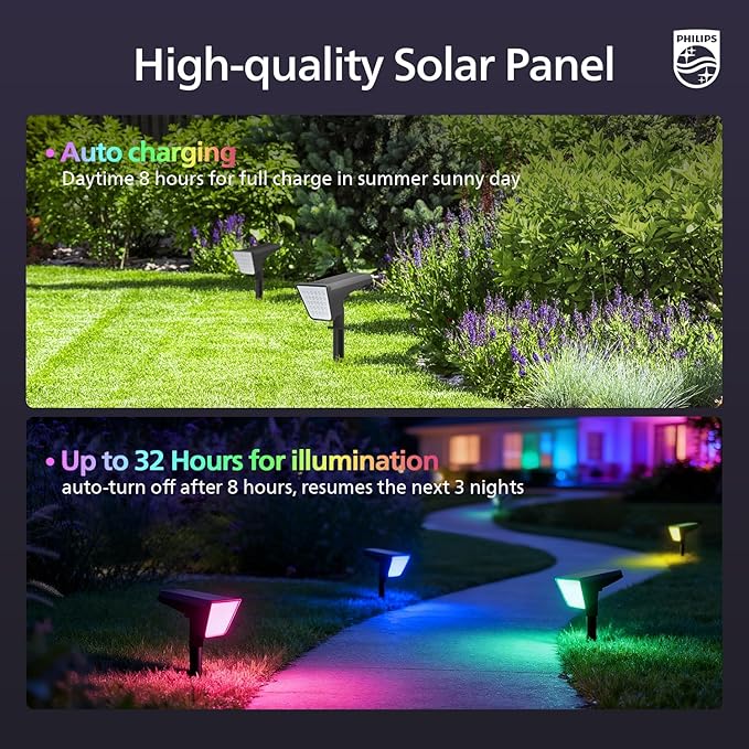 Philips 4 Packs Solar RGBW Spot Lights Outdoor, 18 LED Solar Powered Landscape - Image 5