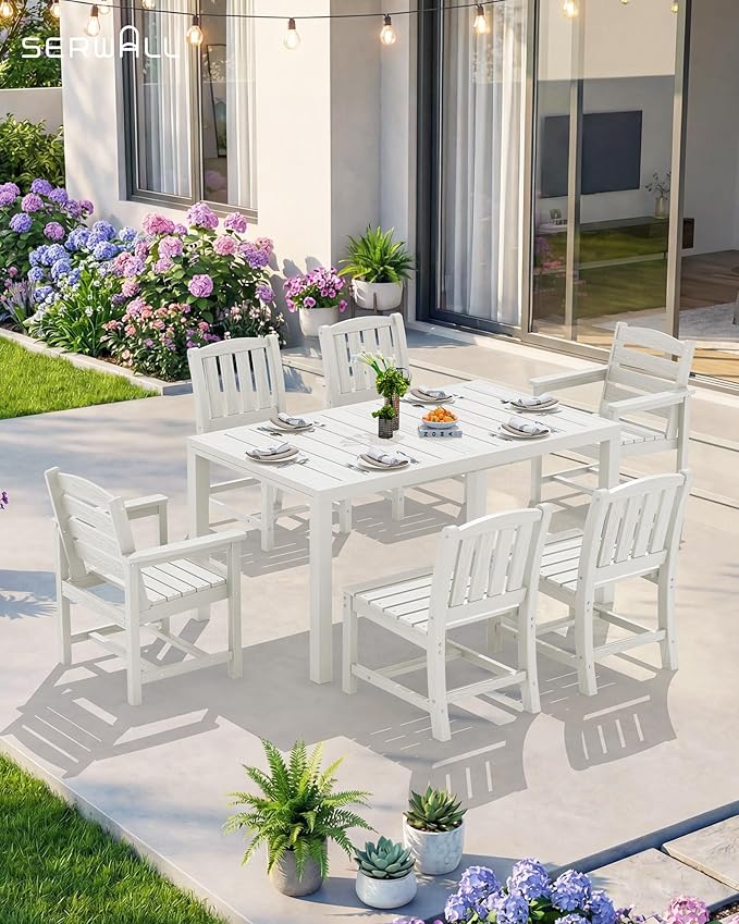 SERWALL 9-Piece Outdoor Dining Set, All Weather HDPE Outdoor Furniture Set - Image 2