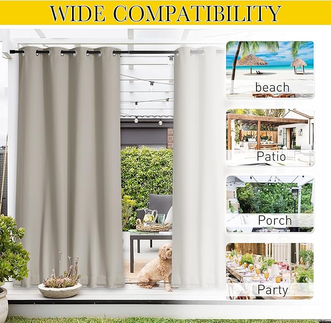 NICETOWN 2 Panels Waterproof Outdoor Curtains Fixed Grommet & Back Tab on Top & - Image 8