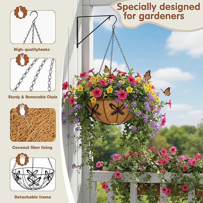 Metal 10 inch Round Planter, 4 Pack Hanging Wire Basket - Image 6