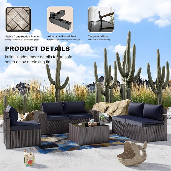 Kullavik 6PCS Outdoor Patio Furniture Set PE Wicker Rattan Sectional Sofa Patio - Image 4