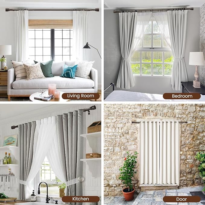 2 PACK 1” Diameter brown curtain rod Itself is 30 to 60 inch. 1 Pack Fits 30-54 - Image 7