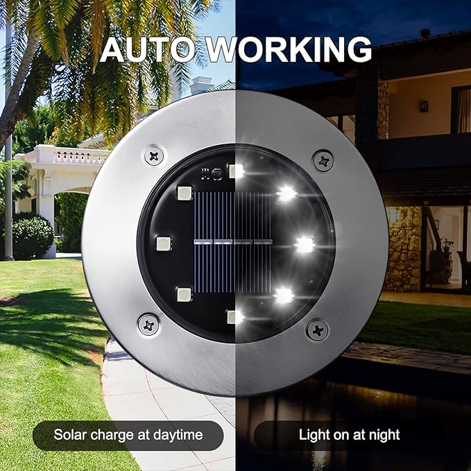 LYHOPE Solar Ground Lights Outdoor, 16 Pack 8 LED Solar Disk Lights Waterproof - Image 5