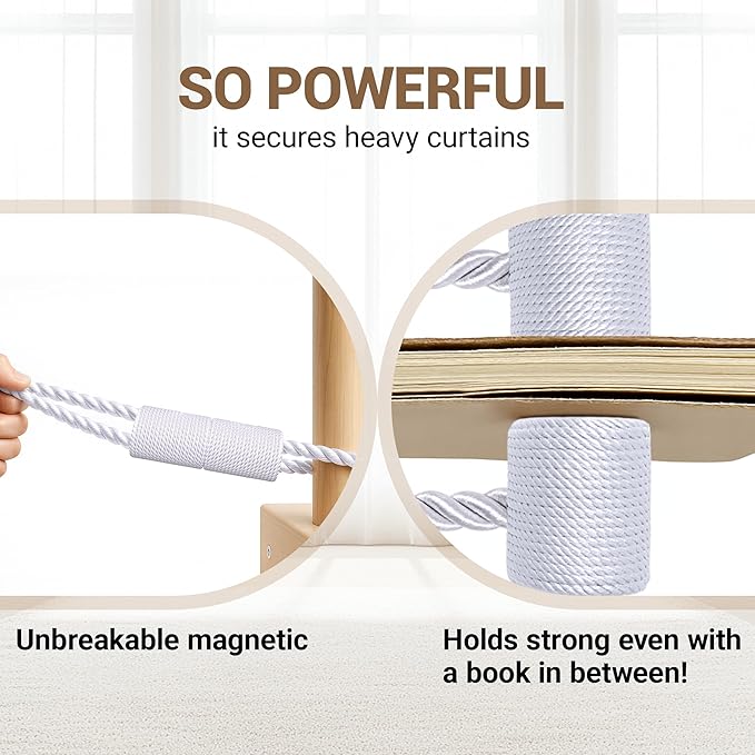 Hion Magnetic Curtain Tiebacks White 2pcs, Curtain Tiebacks Buckles Holdbacks - Image 5