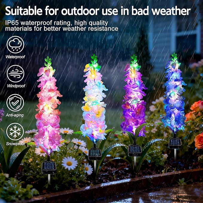 Solar Garden Lights, Delphinium Flowers 2 Pack 40 LEDs, Waterproof Outdoor - Image 5