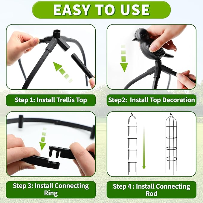 6FT Garden Obelisk Trellis for Climbing Plants, Adjustable 4-Tier Metal Plant - Image 4