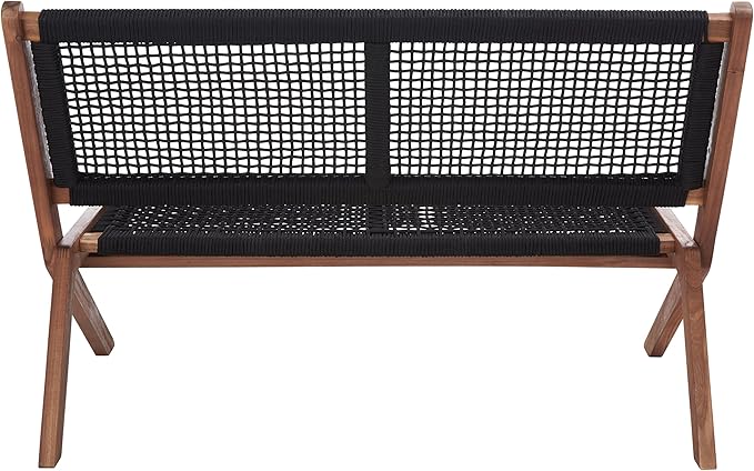 SAFAVIEH Outdoor Collection Kobina Natural Acacia Wood/Black Rope Foldable Bench - Image 11