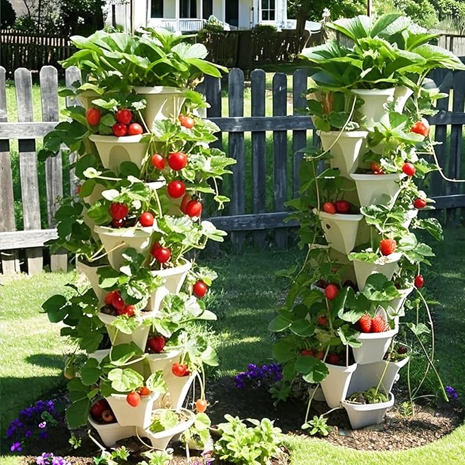 Strawberry Planters, 3 Tiered Vertical Stackable Planter, Herb Stacking Tower - Image 8