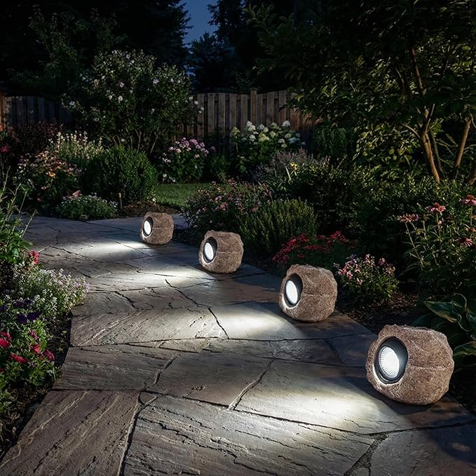Solar Rock Lights, 4 Pack Solar Powered Waterproof LED Spotlights Decorative - Image 8