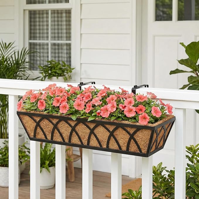 24 Inch Window Deck with Coco Liner, Fence Metal Hanging Flower Planter Window - Image 9