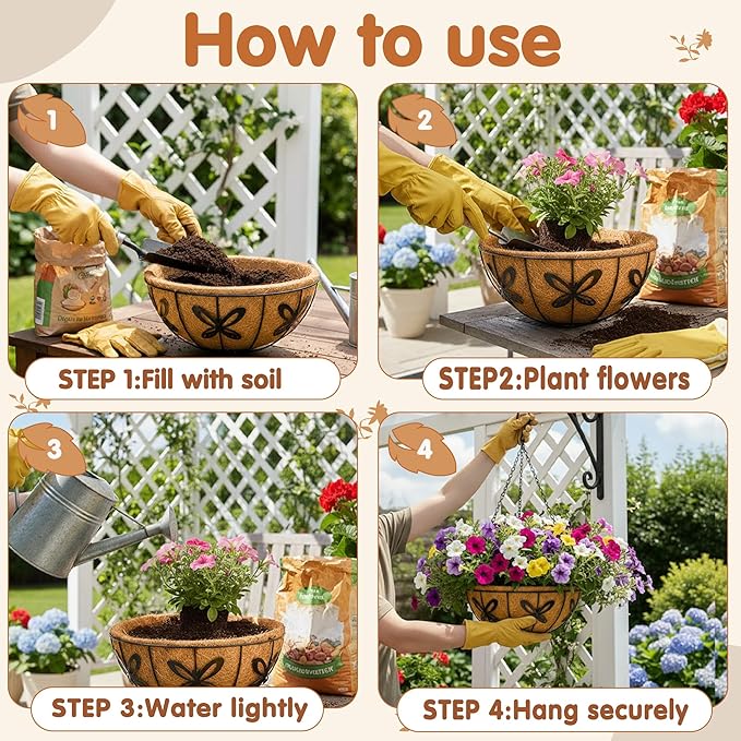 Metal 10 inch Round Planter, 4 Pack Hanging Wire Basket - Image 5