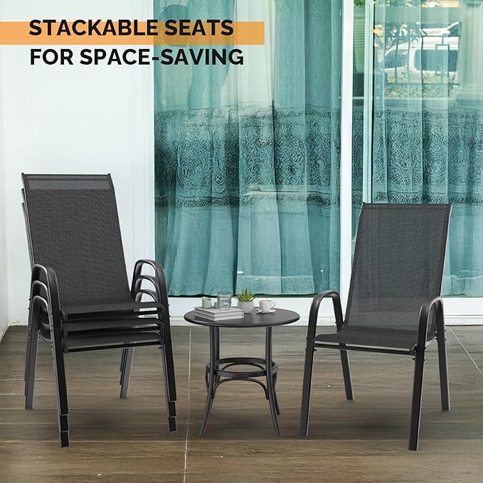 VINGLI 4 Pack Stackable Outdoor Bar Chairs – High Back Sling Chairs - Image 7