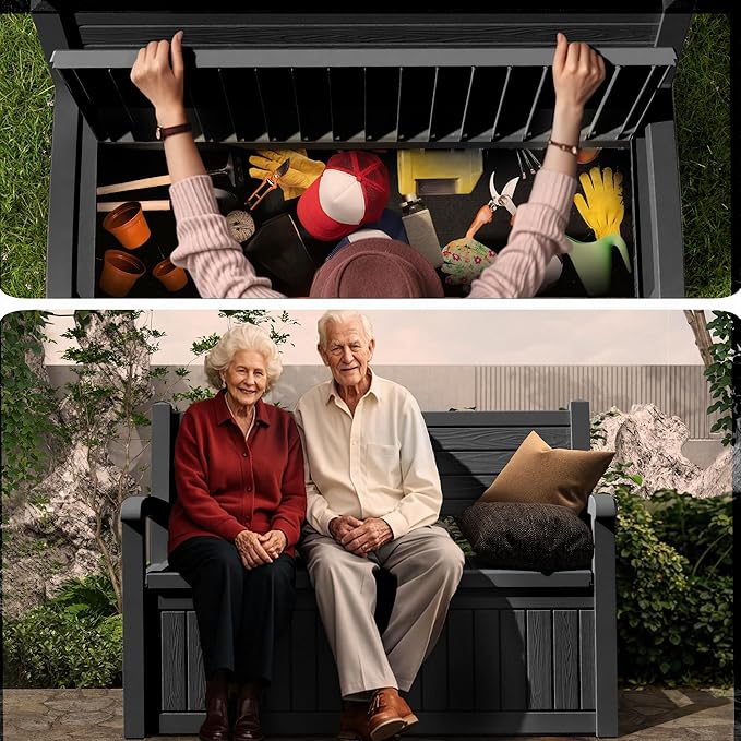80 Gallon Outdoor Storage Bench Deck Box Waterproof Lockable, Outdoor Storage - Image 7