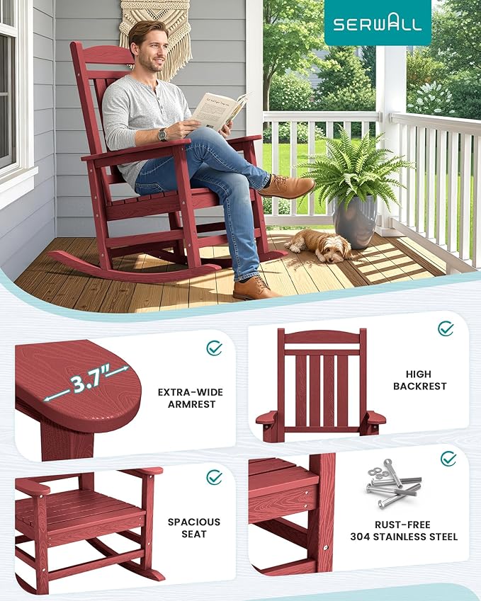 SERWALL Oversized Outdoor Rocking Chair, All-Weather Patio Rocking Chair - Image 7