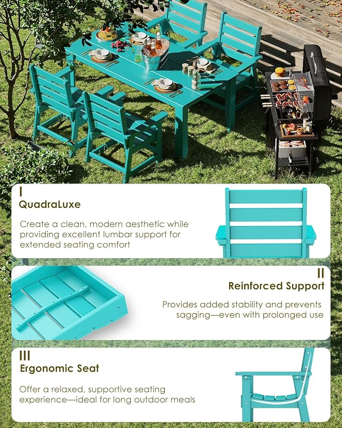 GREENVINES Outdoor Dining Chair | HDPE | Patio Chairs | All-Weather | Aqua - Image 3