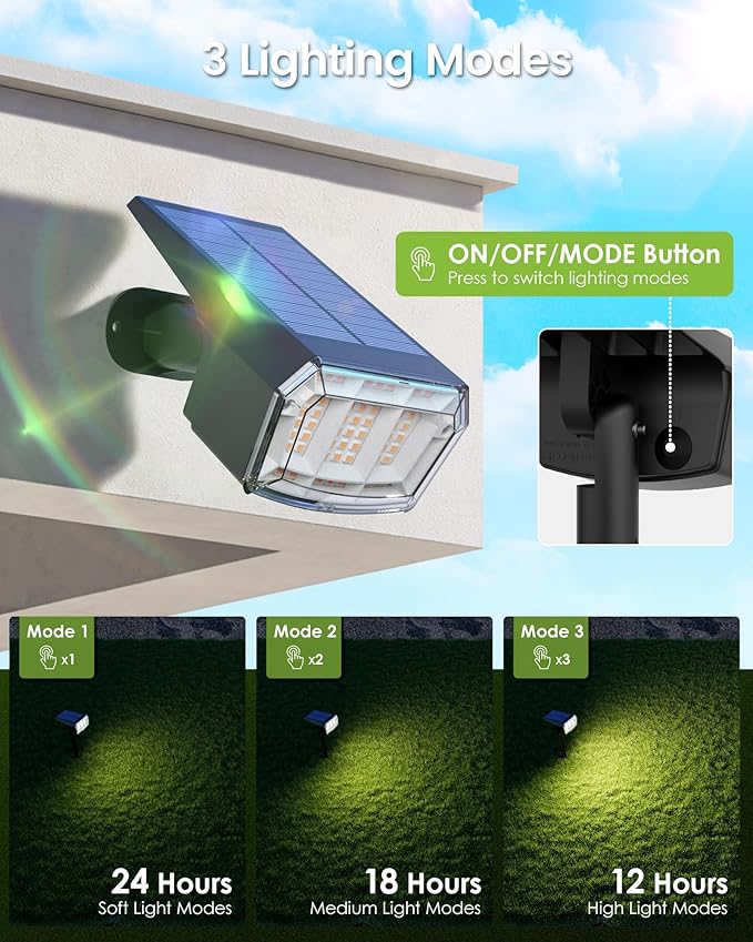 Solar Spot Lights Outdoor IP67 Waterproof 6 Pack, 63 LED 3 Modes Solar - Image 2