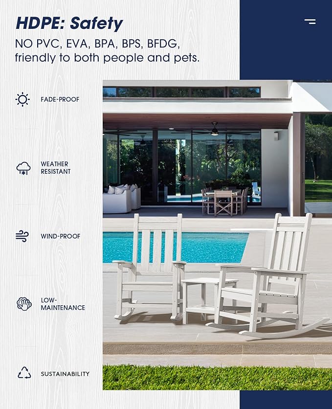 KINGYES Oversized Outdoor Rocking Chair Set of 2, All-Weather Patio Rocking - Image 7