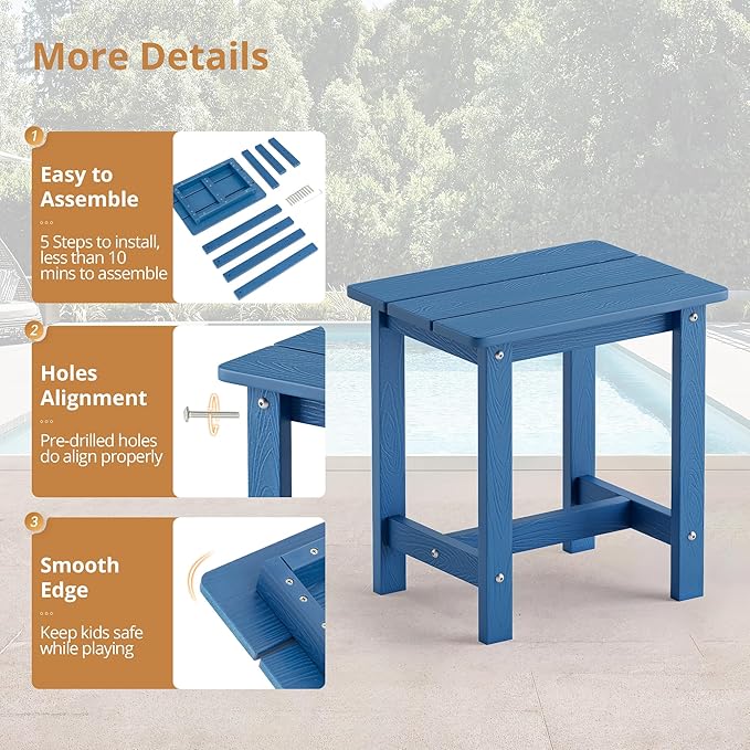 LUE BONA Outdoor Side Table Set of 2, HDPS Small Outdoor Table, Adirondack Side - Image 7
