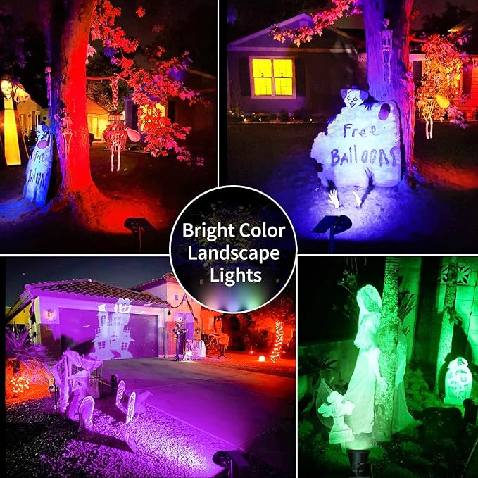 JSOT 4 Pack Halloween Solar Spot Lights Outdoor- RGB Solar Lights Outdoor - Image 4