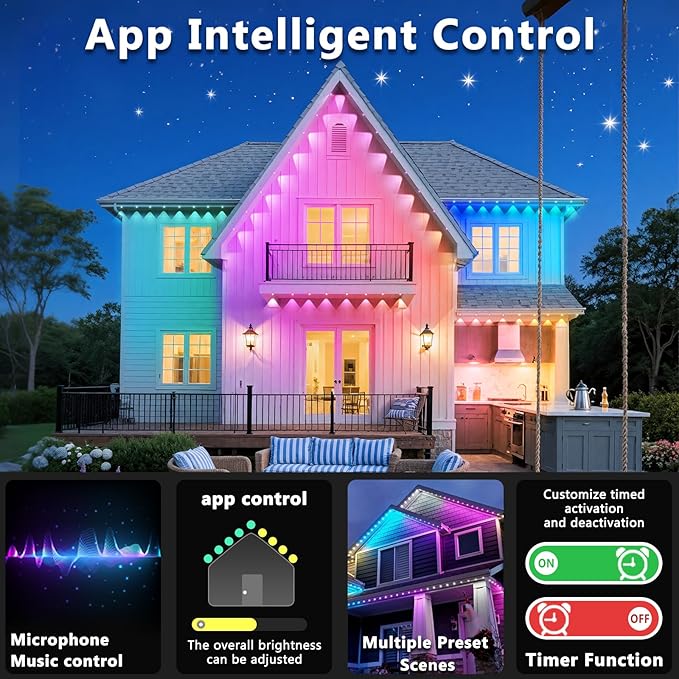 300FT Permanent Outdoor RGB Lights, IP67 Waterproof Smart Eave Lighting - Image 5