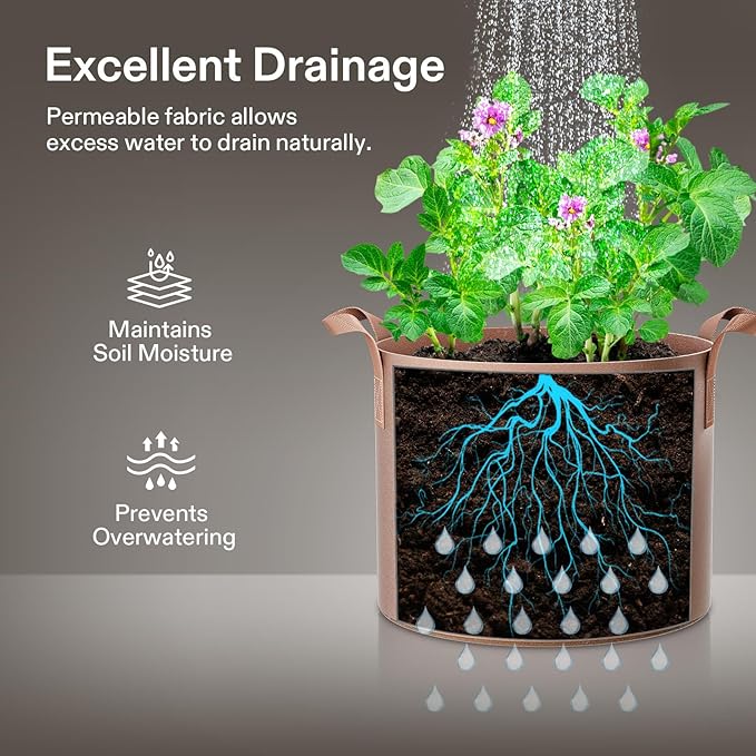 VIVOSUN 5-Pack 10 Gallons Grow Bags Heavy Duty Thickened Nonwoven Fabric Pots - Image 5