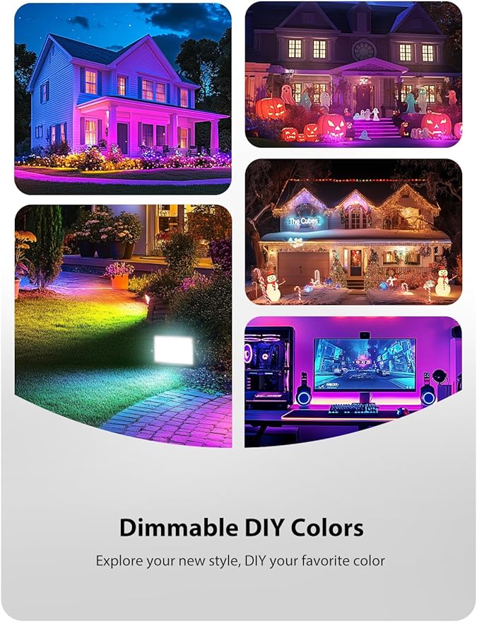 Onforu LED Flood Light Outdoor 700W Equiv, 70W Color Changing RGBW 2700K - Image 3