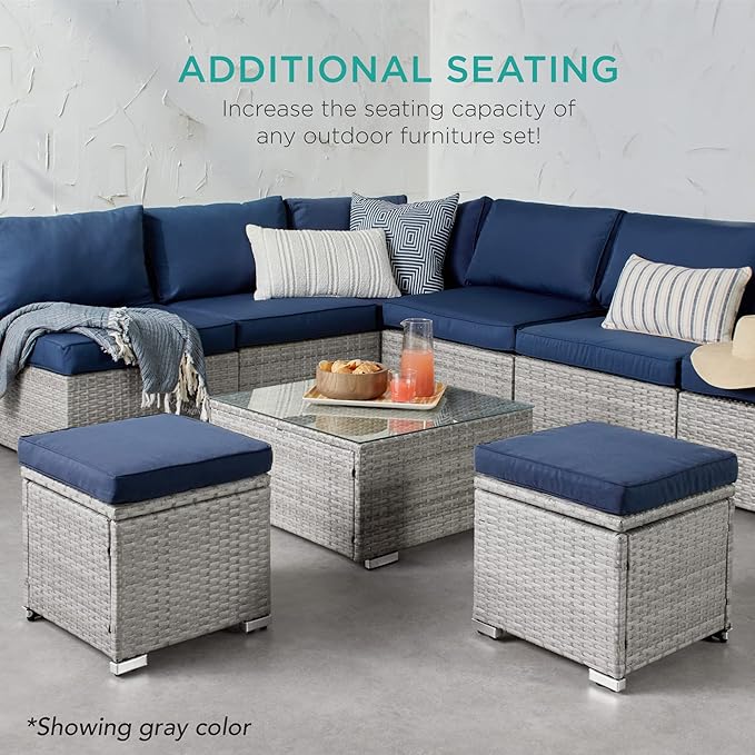 Best Choice Products Set of 2 Wicker Ottomans, Additional Seating, Side Table - Image 8