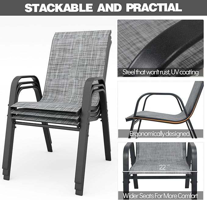 Patio Chairs, Stackable Outdoor Dining Chairs - Image 6