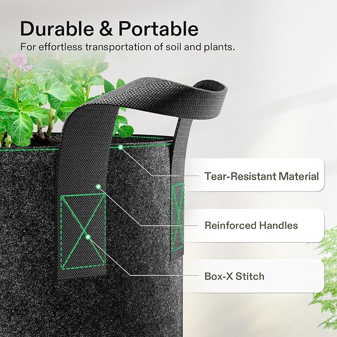 VIVOSUN 5-Pack 10 Gallon Plant Grow Bags, Heavy Duty Thickened Nonwoven Fabric - Image 6