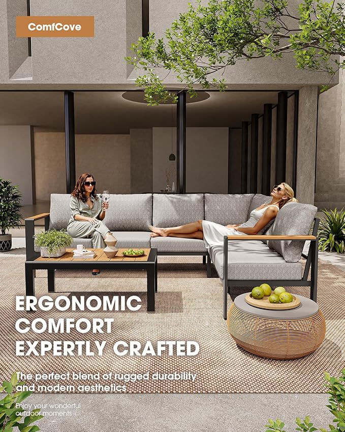 Aluminum Outdoor Patio Furniture Loveseat, All Weather Patio Conversation Sets - Image 2
