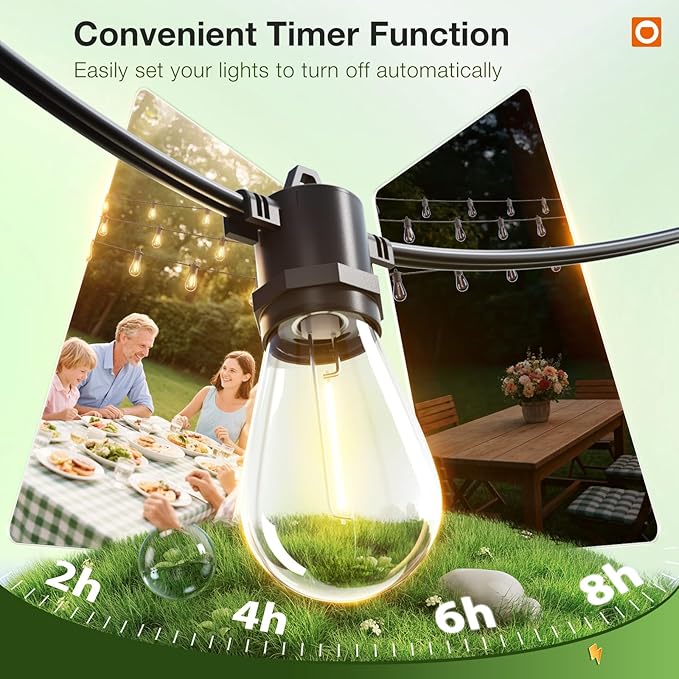 addlon 200FT LED Outdoor String Lights, Remote Dimmable Patio Lights - Image 4