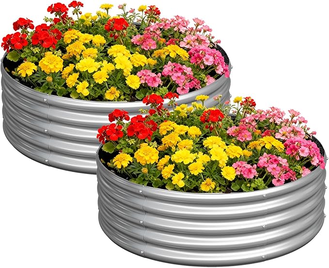 zizin 2 Pack Galvanized Raised Garden Bed Metal Round Raised Garden Beds by zizin