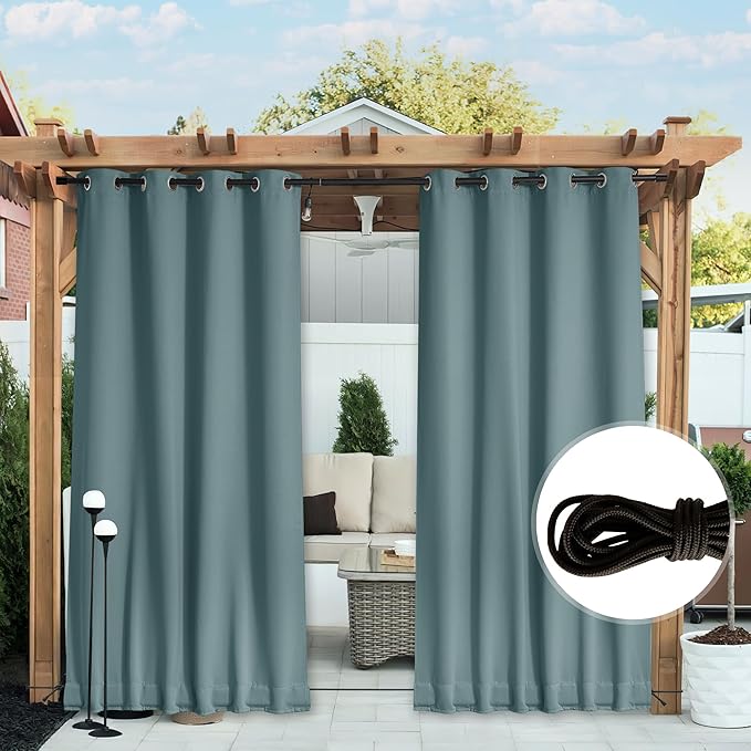 NICETOWN 2 Panels Weighted Blackout Outdoor Curtains - Image 2