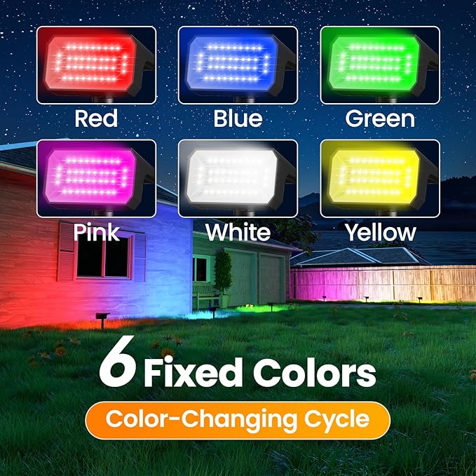 Fabrito Color Changing Solar Spot Lights Outdoor 4 Pack, Auto On/Off RGB - Image 3