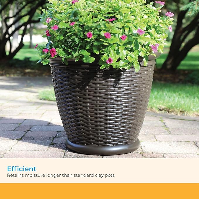 Suncast 3 Pack Wicker Planter w/Drillable Drain Holes, Decorative - Image 5