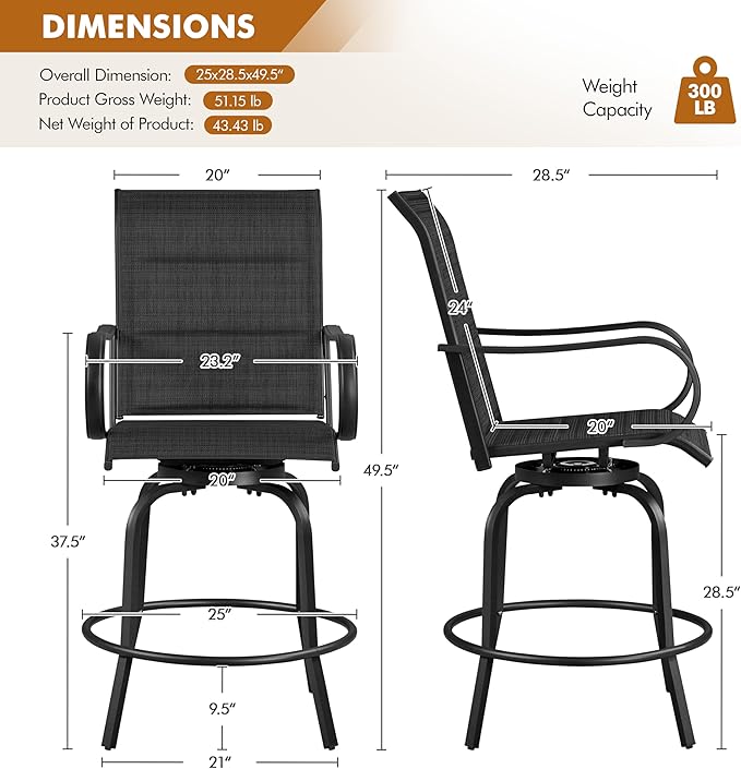 Yaheetech 4 Piece Patio Swivel Bar Stools, Texteline Outdoor Chairs - Image 3