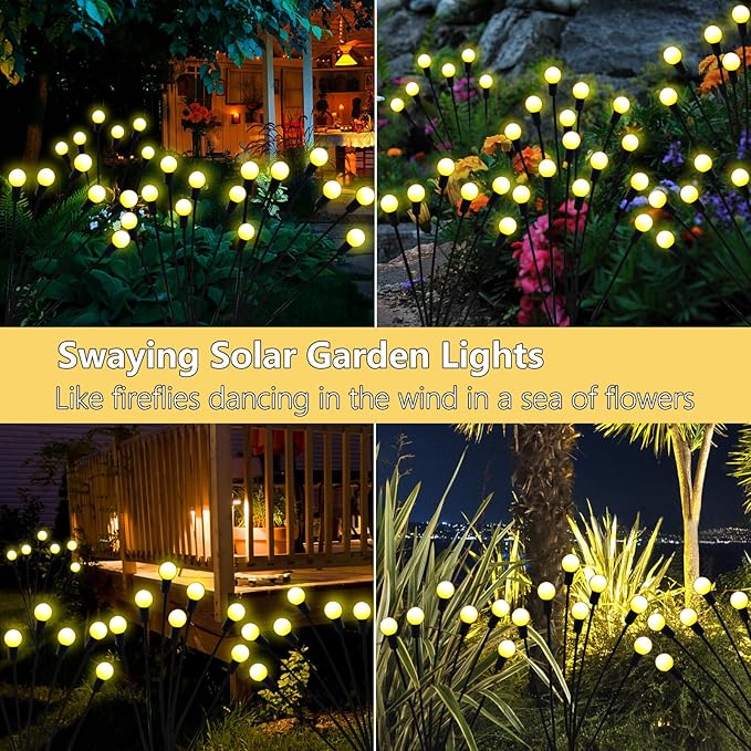Kohlrabi Solar Garden Lights Outdoor, 10 Pack 80 LED Warm White Firefly Lights - Image 5