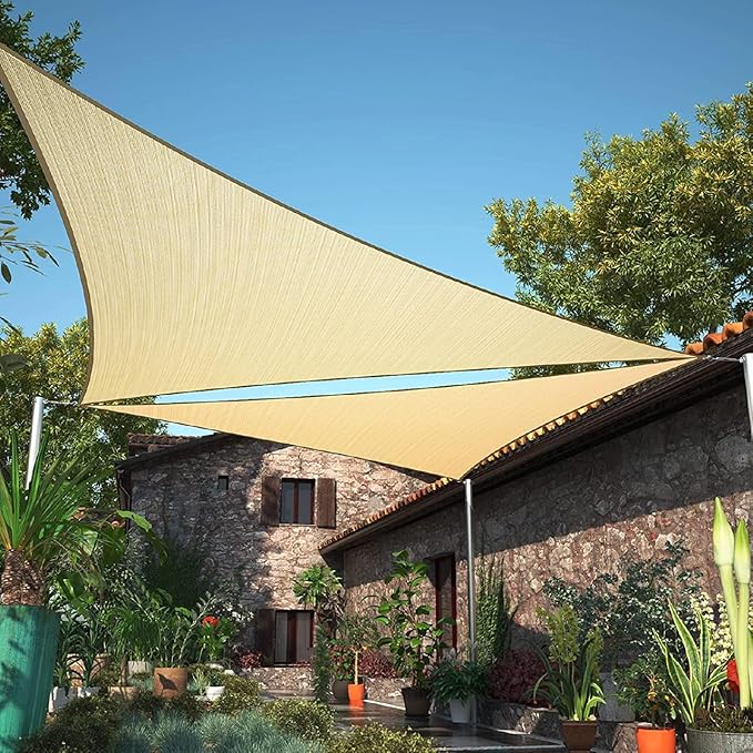 ShadeMart 8' x 8' x 8' Beige Triangle Sun Shade Sail UPF50 Canopy Fabric Cloth by ShadeMart