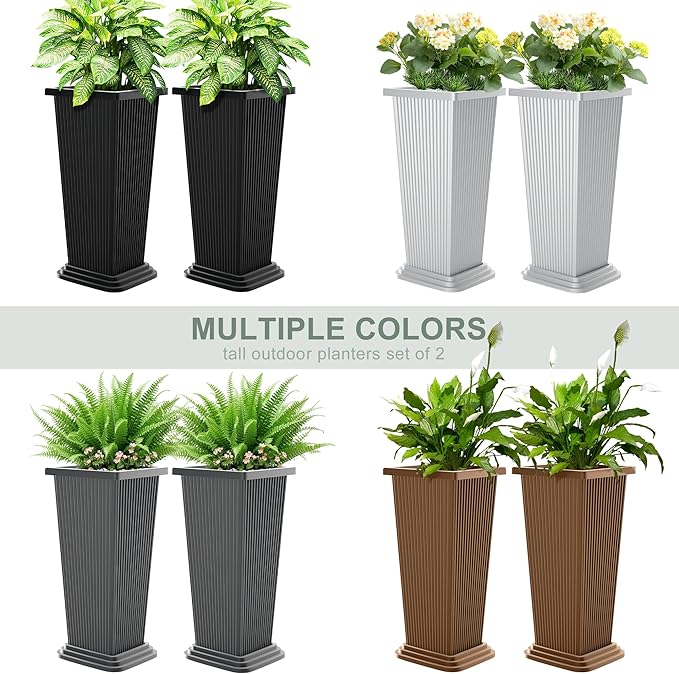 Tall Black Planters Outdoor Set of 2, Large Outdoor Tall Planters Pots - Image 7