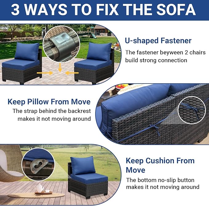 Jing's Villa 6-Piece Patio Furniture Set, All-Weather Outdoor Wicker Sectional - Image 6