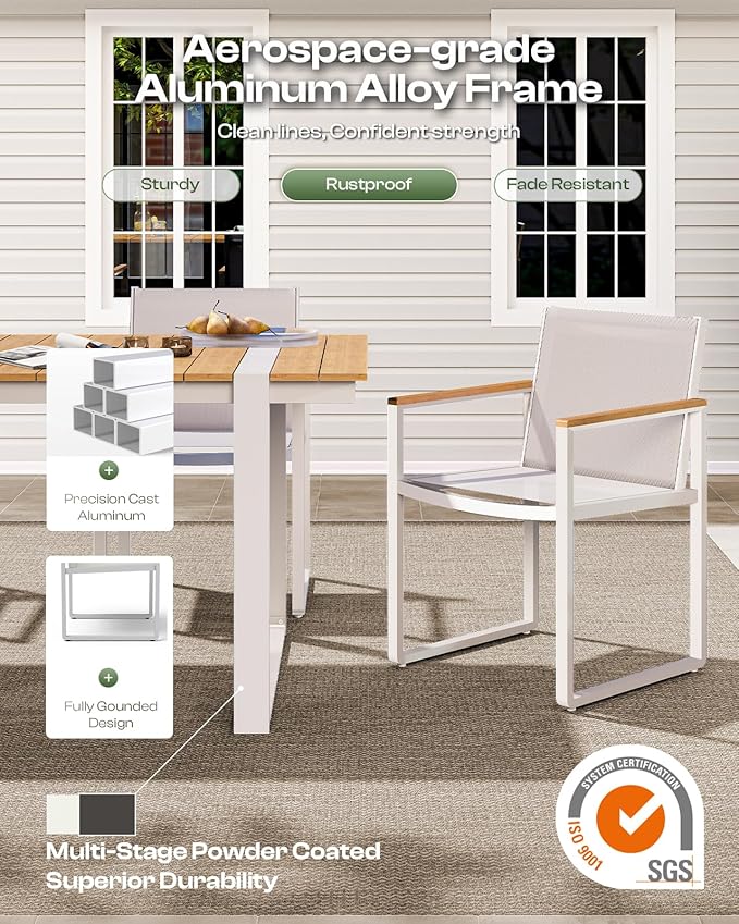 Outdoor Table and Chairs of 4, Patio Dining Sets, HDPS + Aluminum Outdoor - Image 4