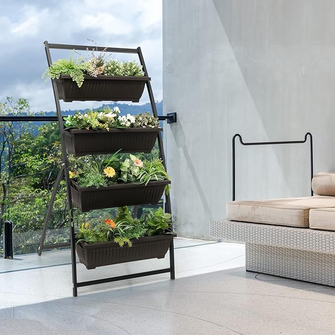 Giantex 5.2FT Vertical Raised Garden Bed, 4-Tier Elevated Planter Box w/4 - Image 4