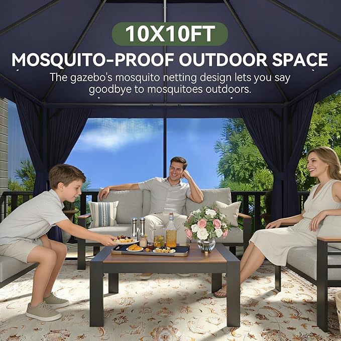 Aoxun Outdoor Gazebo for Patio 10x10 Metal Frame Canopy - Image 4