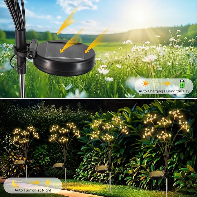 JJGoo Solar Garden Lights, New Upgraded 6 Pack Solar Swaying Starburst Light - Image 3