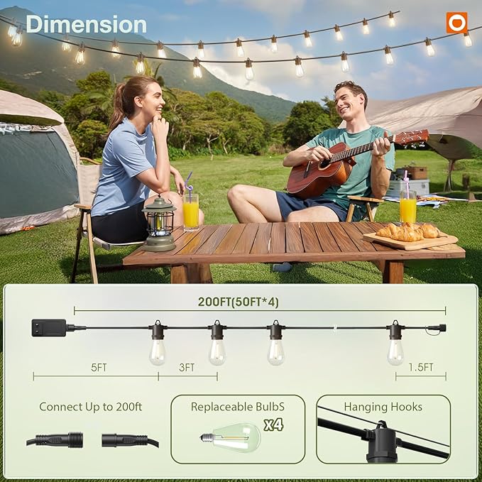 addlon 200FT LED Outdoor String Lights, Remote Dimmable Patio Lights - Image 6