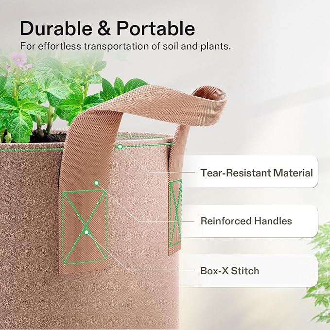VIVOSUN 5-Pack 10 Gallons Grow Bags Heavy Duty Thickened Nonwoven Fabric Pots - Image 6